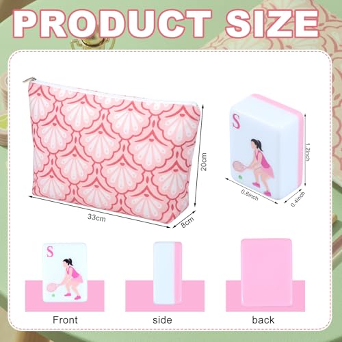 Cuffbow Tennis Themed Engraved American Mahjong Tile Set 160 Quality White Tiles (1.2 Inch, Tiles Only) Mini American Mahjong Game Set for Ideal Gifts, No Additional Accessories(Tennis, Pink) - color: Pink, style: Tennis