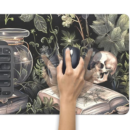 Dark Academia Witchcraft Mouse Pad,Extended Skull Magic Book Mousepad Desk Pad with Stitched Edges,Non-Slip Waterproof Rubber Base Mouse Mat for Office Computer Keyboard Laptop Home 27.5x11.8 in - color: Books and Skulls