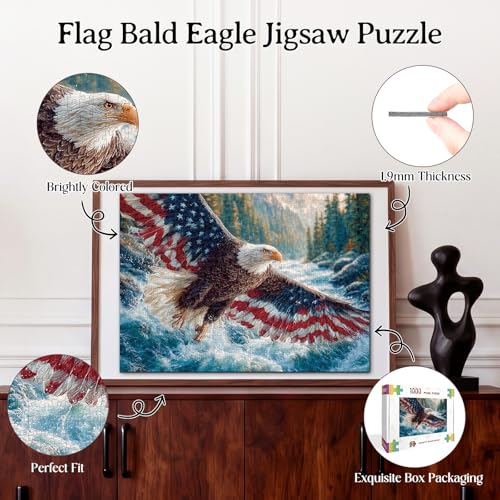 1000 Piece Puzzle for Adult, Flag Bald Eagle Square Jigsaw Puzzle-26.6 in | Jigsaw Puzzle 1000 Pieces, Impossible Challenging Fun Puzzle for Adult, Unique Difficulty Jigsaw Puzzle for Birthday Gift - color: Flag Bald Eagle 2