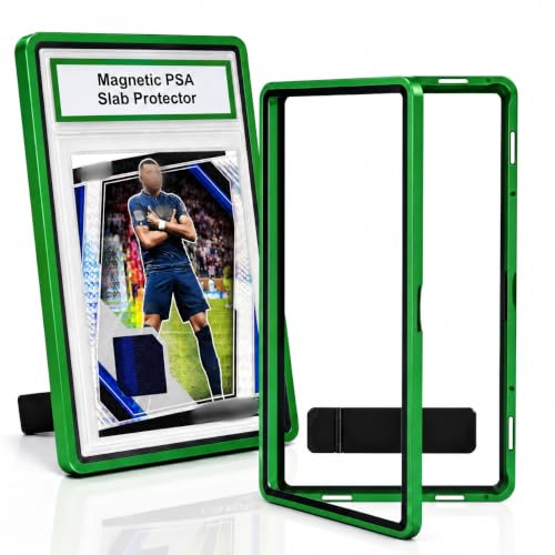 PSA Slab Case with Stand for Collectors - Premium Display & Storage Fits for 35PT PSA, CGC, CSG Cards, Heavy Duty Tempered Glass & Aluminum, Secure 9-Point Magnetic Lock, Waterproof Protector - color: grass green