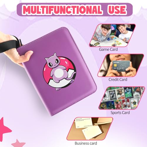 Collectible Trading Card Albums, 400 Card Holders with 50 Removable Sleeves, Portable 4 Pockets Collectible Trading Card Binder, PU Card Collection Binder for MTG, TCG, Sport Card, Game Cards - color: Purple Super Dream