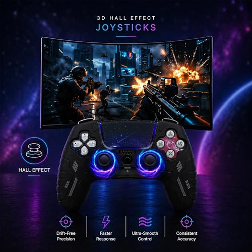 BEllTAYN Wireless Controller for PS5 with 3D Hall Effect Joysticks, Bluetooth 5.0 Connectivity, Dual Vibration, 6-Axis Motion Control, Design for Smooth and Comfortable Gaming Compatible with PS5 and Windows PC (Galaxy Black) - color: Galaxy Black