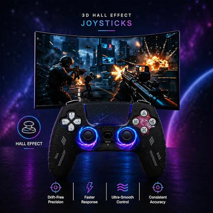 BEllTAYN Wireless Controller for PS5 with 3D Hall Effect Joysticks, Bluetooth 5.0 Connectivity, Dual Vibration, 6-Axis Motion Control, Design for Smooth and Comfortable Gaming Compatible with PS5 and Windows PC (Galaxy Black) - color: Galaxy Black