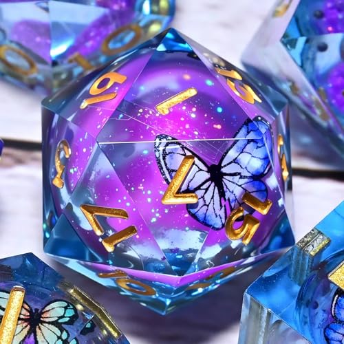 Liquid Core Dice Set Dungeons and Dragons D&D, Polyhedron DND Resin dice Set, Used for Role-Playing dice Magic Pathfinder Game DND dice Set (7 Pieces) - color: Purple