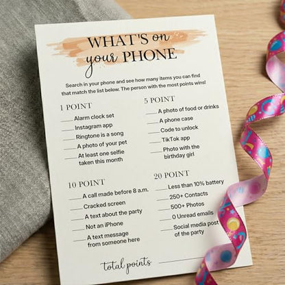Birthday Party Games for Adults, 25 Card Interactive Group Game Set for Milestone Celebrations - A06 - color: What's on Your Phone
