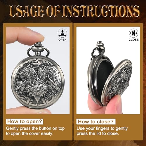 Kabinka DND Dice Set, 7pcs Mini Metal Dice with Pocket Watch Shell, Portable D&D with Necklace, Dungeons and Dragons Dice for RPG(Five-Headed Dragon, Ancient Silver) - color: Ancient Silver, style: Five-Headed Dragon