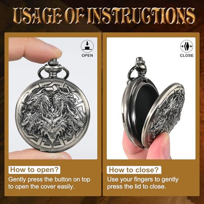 Kabinka DND Dice Set, 7pcs Mini Metal Dice with Pocket Watch Shell, Portable D&D with Necklace, Dungeons and Dragons Dice for RPG(Five-Headed Dragon, Ancient Silver) - color: Ancient Silver, style: Five-Headed Dragon