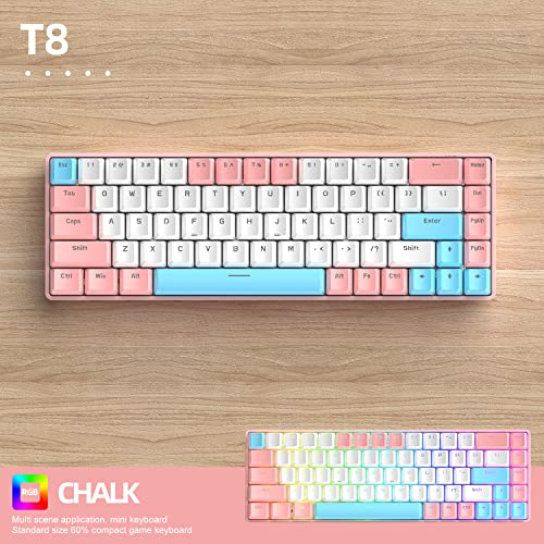 68 Keys Wired Mechanical Gaming Keyboards with RGB Backlight, Mini Portable 60% Mechanical Gaming Keyboard for Computer Laptop Gamer (Chalk Edition Blue Switch) - color: Chalk Edition Blue Switch