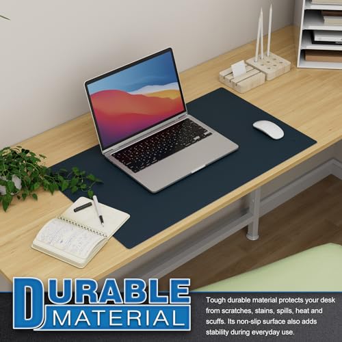 K KNODEL Small Office Leather Desk Mat, Mouse and Keyboard Pad, Computer and Laptop Mat, Desktop Protector and Cover, Writing Pad and Blotter (23.6"x13.8", Dark Blue) - color: Dark Blue, size: 23.6" x 13.8"