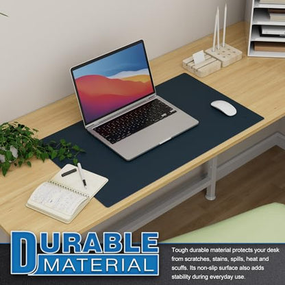 K KNODEL Small Office Leather Desk Mat, Mouse and Keyboard Pad, Computer and Laptop Mat, Desktop Protector and Cover, Writing Pad and Blotter (23.6"x13.8", Dark Blue) - color: Dark Blue, size: 23.6" x 13.8"