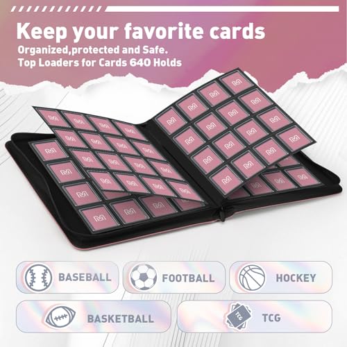 16 Pocket Toploader Binder,Holds 640 TopLoaders (16 Pink) | Top Loader Binder for 3" x 4"Rigid Cards,Sleeves Card Collection Binder,20 Double Sided Pages with Trading & Sports Holder - color: 16Pink