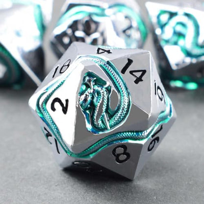 Metal DND Dice Set for Dungeons and Dragons, Serpent Engraved Polyhedral RPG Dice, Heavy Weighted D&D Dice with Gift Case for Pathfinder MTG Role Playing Games - color: Silver Black