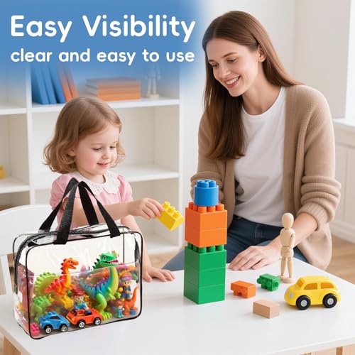 6 Pcs Storage Bags with Zipper - Large Board Game Storage with Labels, Clear & Waterproof Toy Organizer for Building Blocks, Puzzles (Black)