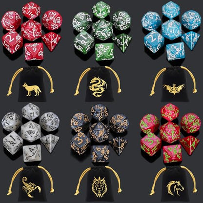 CiaraQ Polyhedral Dice Set - DND Role Playing Dice | Acrylic RPG Dice for Dungeons and Dragons MTG Table Games, Multi-Color, 42pcs - color: Red/Green/Blue/Black/White