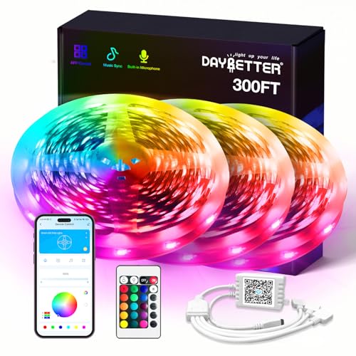 DAYBETTER Smart RGB Led Strip Lights, 300ft Led Lights for Bedroom with App Control, Multicolor Changing Led Light Strips Apply for Home Decor, Living Room, Kitchen, Home Party Decoration - size: 300FT