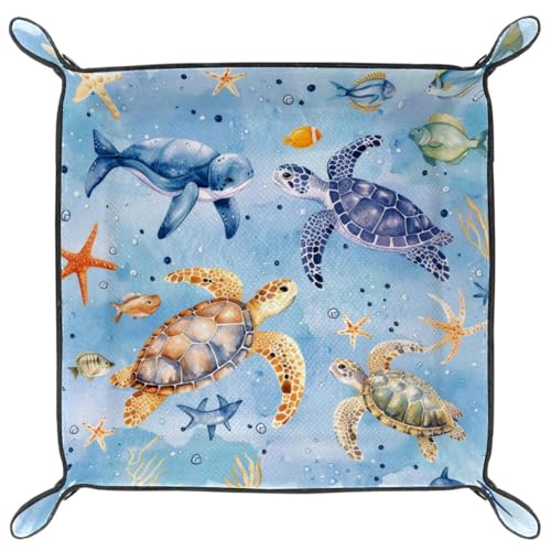 Watercolor Turtles Fish Dice Tray Dice Rolling Tray Folding Dice Holder for Dice Games, Like RPG, DND and Other Table Games - color: Multi 4