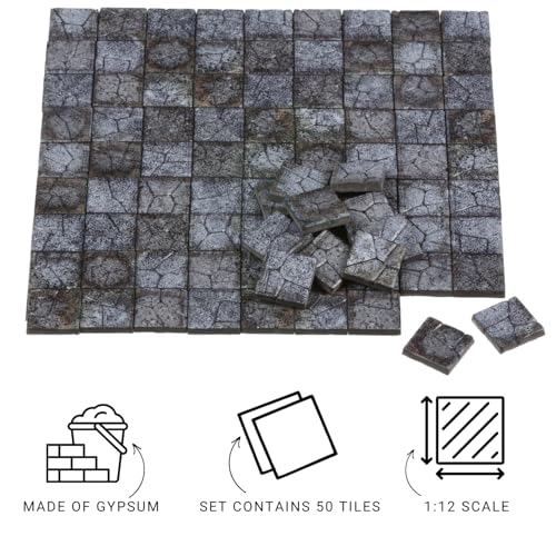 Dollhouse Miniature Paving Stones, Model Tiles | Set of 50 pcs for Fairy Gardens and Tabletop Terrain, REDUCIO! - color: Misty Rock