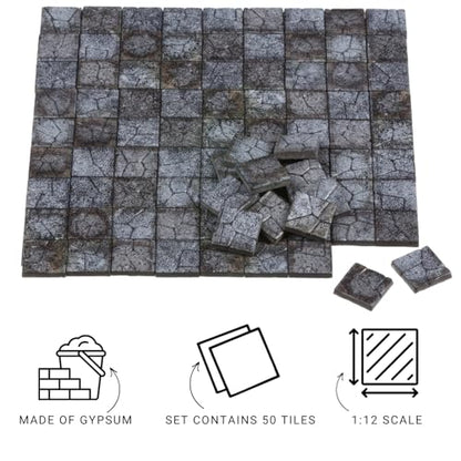 Dollhouse Miniature Paving Stones, Model Tiles | Set of 50 pcs for Fairy Gardens and Tabletop Terrain, REDUCIO! - color: Misty Rock
