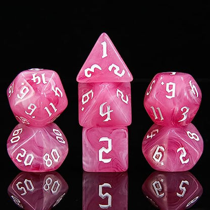7PCS Polyhedral DND Dice, D&D Dice Set Filled with Pink and White Swirls for Role Playing Dice Games as DND RPG MTG Table Games - color: Pink and White