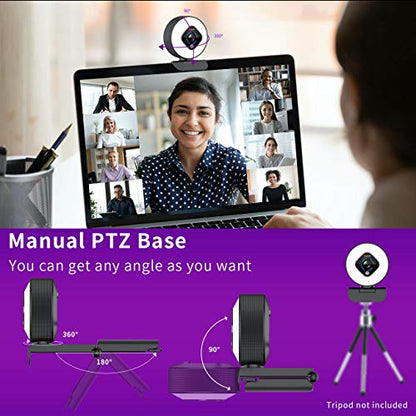 Angetube Streaming Webcam 1080P w/Ring Light, FHD Web Cam w/Digital Zoom | 5X Digital Zoom, AutoFocus, 2 Microphones, USB Computer Web Camera for Desktop Computer PC Laptop Mac, for Gaming Google Meet