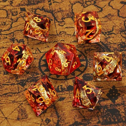Golden Ring DND Dice Set, 7pcs D&D Polyhedral Sharp Edge Resin Dice with Box, Dice Set for Role Playing Dungeons and Dragons, Playing Games for D and D MTG RPG (Red) - color: Ring Red, style: Ring
