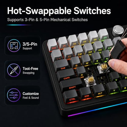 AOC GK330 75% Wireless Mechanical Gaming Keyboard, Hot-Swappable 3-Mode RGB | BT/2.4GHz/USB-C Connectivity, Pre-Lubed Reaper Switches, Anti-Ghosting, Gasket Mount and 5-Layer Sound-Dampening Padding