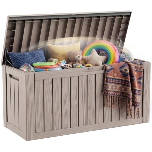 EFU Outdoor Storage Box 140 Gallon Deck Box, Waterproof Resin, Grey | (Indoor & Outdoor) Lockable UV Resistance Storage Bin, Storage Box for Outdoor, Patio Storage With Support Rod - color: Grey, size: 140 Gallon