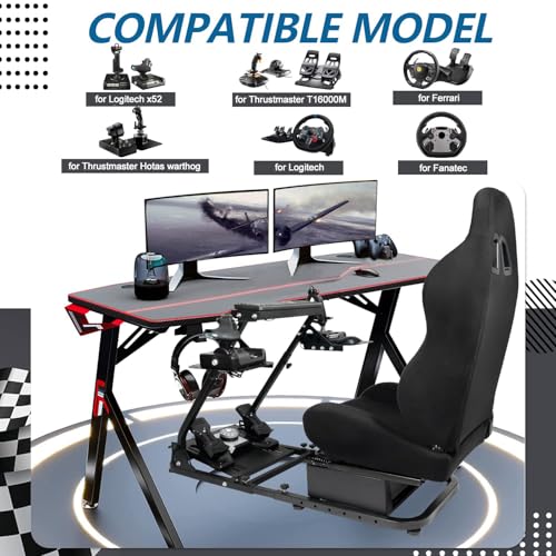 Minneer Foldable Racing Flight Simulation Cockpit with Black Seat Fit for Logitech X56 X52 G920,for Thrustmaster T248,for Fanatec,Double Levers Gaming Wheel,Stand Wheel Pedal & Handbrake Not Included