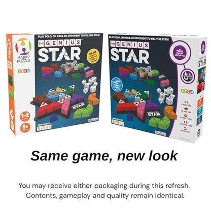 The Happy Puzzle Company The Genius Star | Toy of The Year Award Winning Family Board Game | 165,888 Possible Puzzles | Filling in Colored Shapes | Blockers to Complete A Star | Golden Star Twist