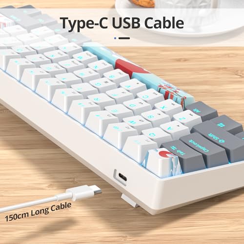 surmen 60% Wired Mechanical Gaming Keyboard, 61 Keys Backlit Ultra-Compact Mini Office Keyboard with Linear Red Switch for PC/Mac Gamer, Typist (61 Gray White) - color: 61 Gray White