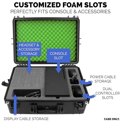 CASEMATIX Hard Shell Travel Case Compatible with Xbox Series X Console, Controllers, Headset and Other Accessories - IPX7 Waterproof and Crushproof Carrying Case with Customized Foam Interior
