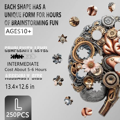 Wooden Puzzles for Adults, Mechanical Brainstem Wooden Jigsaw Puzzles, Flat Puzzle with 3D Visual Effect, Brain Wood Puzzles Adult, Unique Shape Wall Art Canvas Puzzle Gift (L-13.4 * 12.6in-250Pcs) - color: Mechanical Brainstem, size: Large