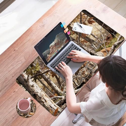 Mouse Pad,Large Desk Mat Set, 4in1 XL Mousepad + Keyboard Wrist Rest+Mouse Wrist Rest+Coaster with Ergonomic Desk Pad for Home Office Table Computer Cover -Camo Forest Deer - color: Camo Forest Deer