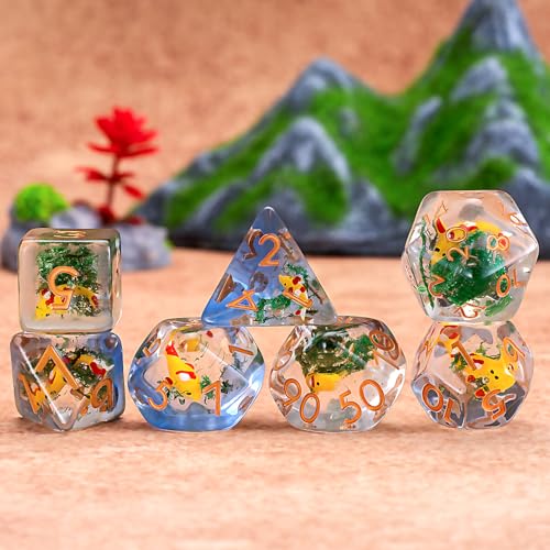 DND Resin Dice Set, Polyhedral D&D Fish Dice Inclusion Dice for Dungeons and Dragons MTG RPG Yellow for Ages 15 and Up - color: Fish-yellow