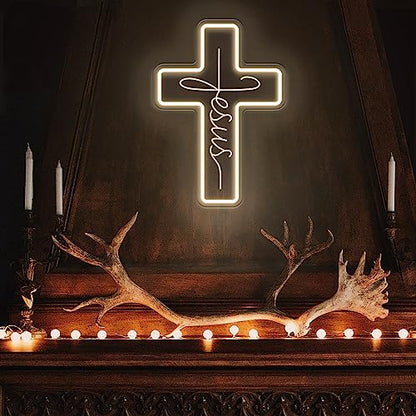 Cross Neon Signs Jesus Neon Signs LED Wall Decor for Bedroom Living Room Weddings, Dimmable Light Sign for Home Decor, Religious Events, Christmas Easter Celebrations Gifts (Jesus Cross) - style: Cross Warm White