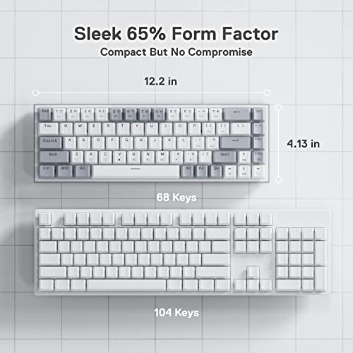 Redragon K631 Gery 65% Wired RGB Gaming Keyboard, 68 Keys Compact Mechanical Keyboard w/100% Hot-Swap Socket, Free-Mod Plate Mounted PCB & Dedicated Arrow Keys, Quiet Red Switch - color: White & Grey 65% Wired