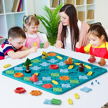 Kids Board Games Learning Toys, STEM Educational Logic Kits with 200+ Challenges & 4 Difficulty Levels, Brain Puzzles Maze Games for Boys Girls Ages 3-10 Birthday Gifts - color: Blue