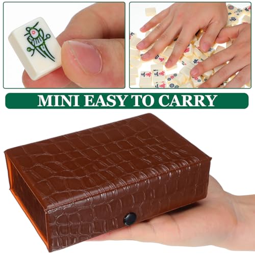 BESTOYARD Portable Mini Travel Mahjong Tile Set Chinese Mahjong Game with 146 Brown Carrying Case for Adult Beginner Players and Elderly, Travel-Friendly Family Gatherings and Leisure Activities