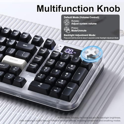 K98 Pro Wireless Keyboard,Tri-Mode Silent Bluetooth Keyboard | Membrane Keyboard TFT Screen, Volume Knob & Number Pad, RGB Backlit Creamy Mechanical Feel Keyboard for PC Game/Office(Black) - color: Black