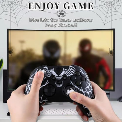 Spider Web Silicone Controller Skin Kit only for Xbox Series S/X | Anti-Slip Controller Case with 2 Thumb Grip Cover & 2 Elevated Base - color: White