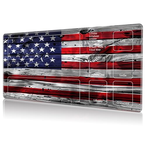 Playmat for MTG, Game Play Mat with Zones for MTG TCG Card Game Playing 24 x 14 inches Trading Card Game Playmats Non-Slip Rubber Base and Stitched Mousepad Desk Mats, American USA Flag - color: American Usa Flag, size: Zones