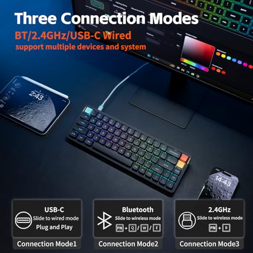 nuphy Air65 V3 Hot Swappable Wireless Mechanical Keyboard, 68 Keys 65% Layout Custom Low Profile Keyboard with Multifunctional knob,Gasket Mounted,RGB Backlit,Support Bluetooth/2.4GHz/USB-C - color: Black, size: Red nano Switch
