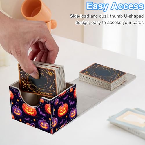 Pumpkins and Bats Deck Box for MTG Commander | Holds 100+ Double-Sleeved Cards | Strong Magnetic TCG Card Case for Collectible Games - color: Pumpkins and Bats