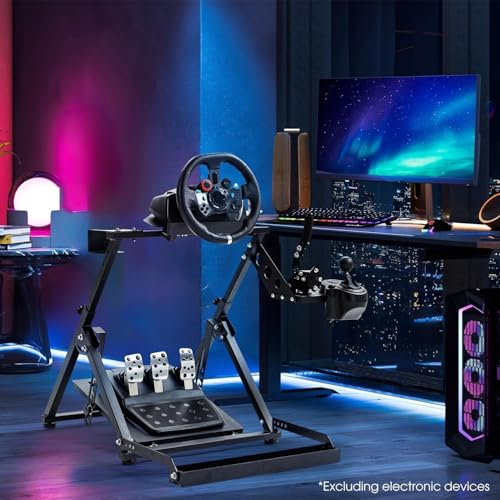 Hottoby X-Shaped Foldable Racing Steering Wheel Stand With Seat Fixing Slot and Water Cup Holder Fit for Logitech/for Thrustmaster/for Moza G29, G920, G923, T300RS Adjustable No Wheel