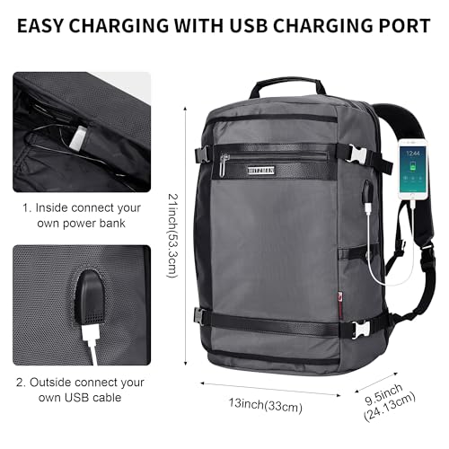 WITZMAN Travel Backpack for Men 40L Carry-on Luggage Bag USB Charging Port | Nylon Laptop Backpack Multi-pocket Fits 17 Inch, TSA Friendly Flight Approved, For Business Trip, Vacation, B686 Silvery Grey - color: Silvery Grey