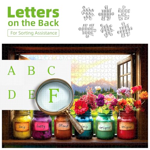 Christian Puzzles for Adults 500 Pieces, Bible Jesus Puzzle with Inspirational Verses, Religious Jigsaw Puzzles 500 Pieces for Seniors Family Game Night, Include Poster & A-F Letter Back, 23"x15" - color: Flowers Jars 500