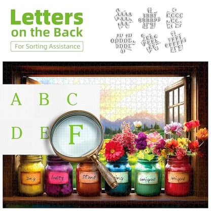 Christian Puzzles for Adults 500 Pieces, Bible Jesus Puzzle with Inspirational Verses, Religious Jigsaw Puzzles 500 Pieces for Seniors Family Game Night, Include Poster & A-F Letter Back, 23"x15" - color: Flowers Jars 500