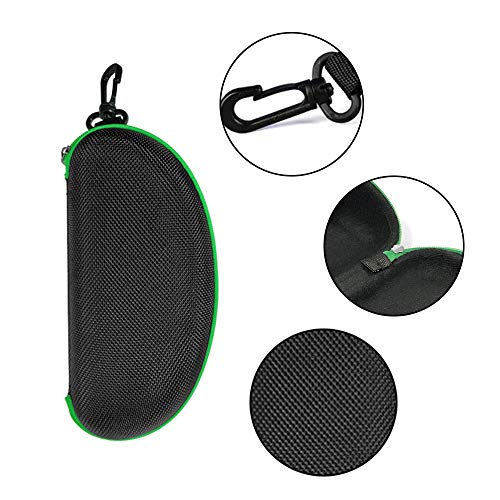 3 Pack Zipper Shell Eyeglasses and Sunglasses Case with Plastic Carabiner Hook - color: Green