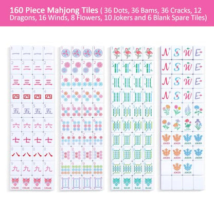 American Mahjong Set with 160 Engraved Tiles, 4 Racks, Mahjongg Bag and Accessories, Mahjong Tile Set for Beginners (Mah-Jongg) - style: Magenta(With Racks)