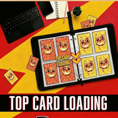 Trading Card Binder Small 4 Pocket,capacity of 400 Cards, 50 Clear Sheets Included, 3 Rings And Zipper, Cards Binder, Collector Binder, Water Proof with Dragon Design (RedFire Ball, Small) - color: RedFire Ball, size: Small